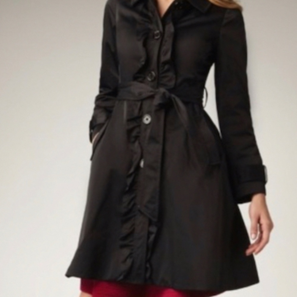 Kate Spade Melissa Ruffle Trench Coat / City Coat/ Jacket  in Black Sz Small / S